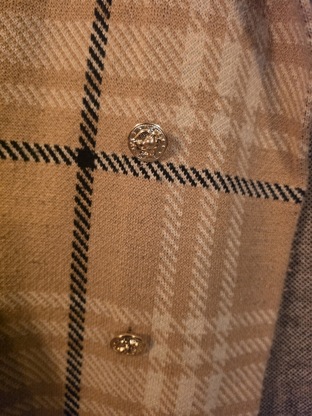 Anne Klein Tan & Black Plaid Double-Breasted Pea Coat - Picture 3 of 5